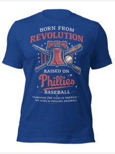 born from revolution raised on phillies baseball patriotic tee