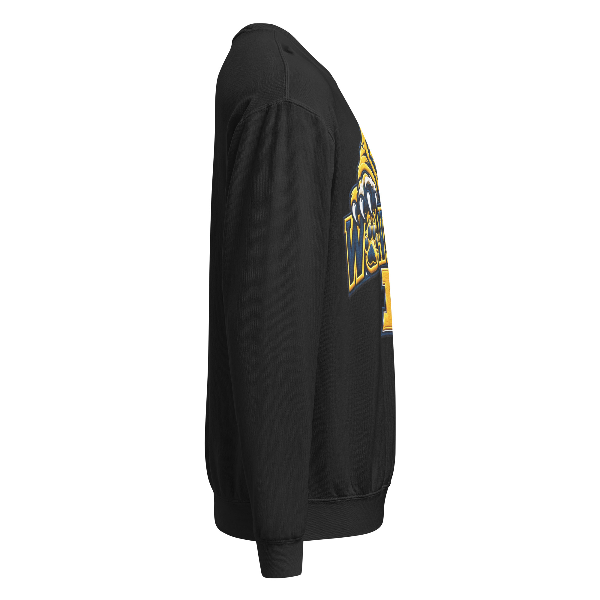 unisex garment dyed lightweight fleece crewneck sweatshirt i comfort colors 1466 black right 6ad397234383a.jpg Michigan Wolverines sweatshirt – vintage garment-dyed fleece crewneck, Black right side view.