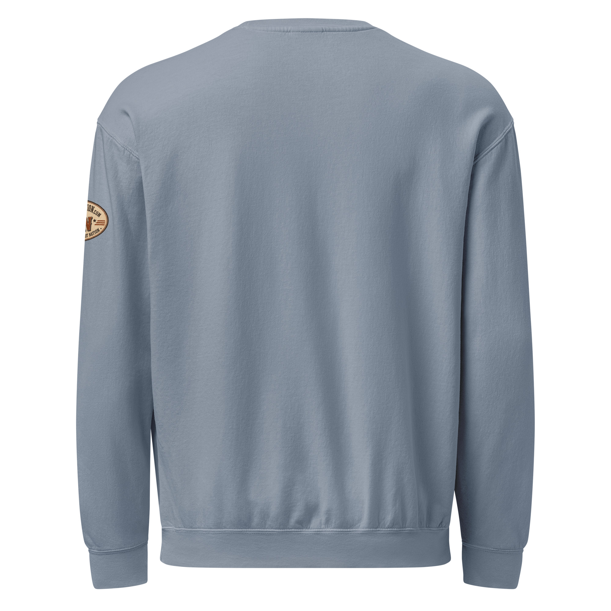 unisex garment dyed lightweight fleece crewneck sweatshirt i comfort colors 1466 blue jean back 6ad3972342d78.jpg Michigan Wolverines sweatshirt – vintage garment-dyed fleece crewneck, Blue Jean back view.