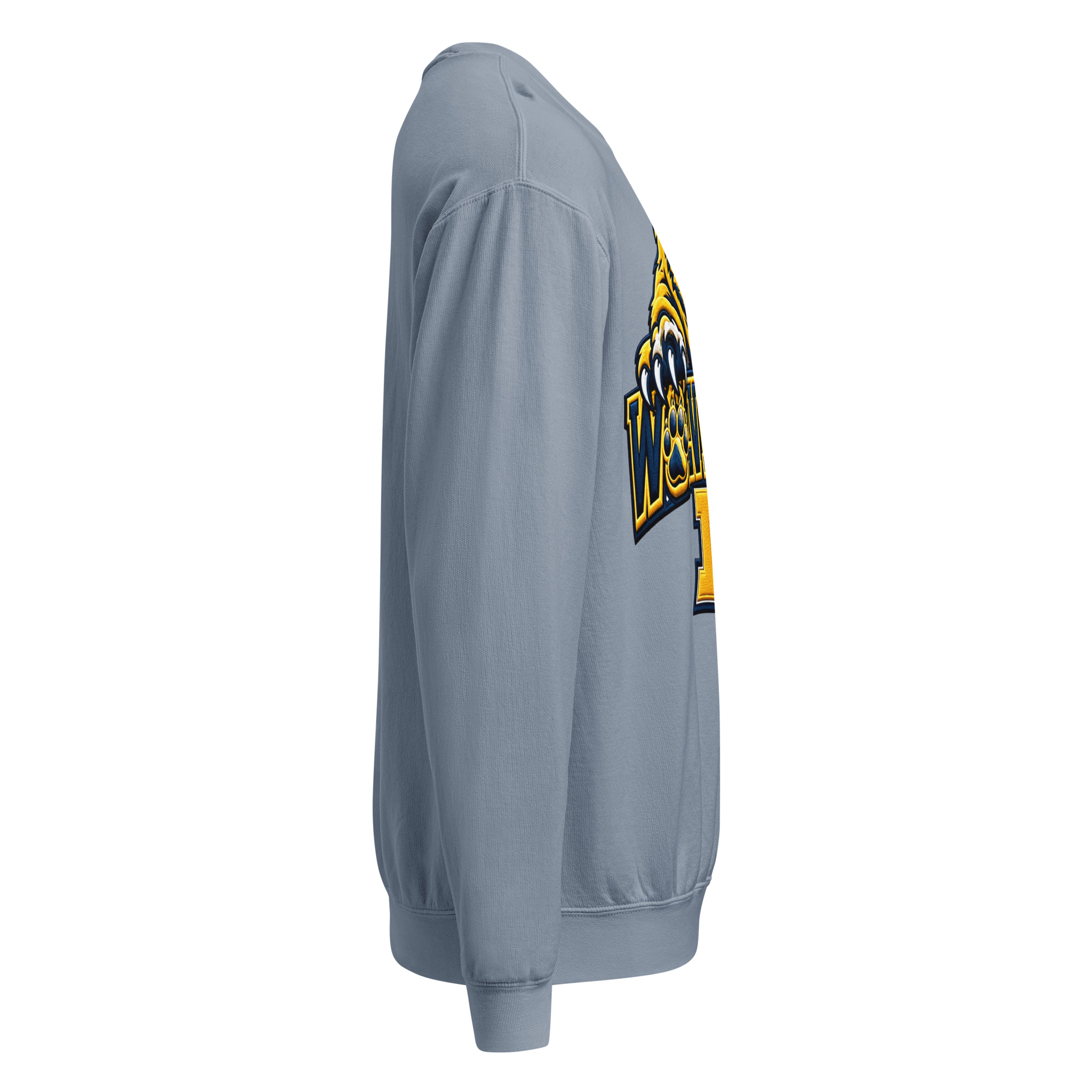 unisex garment dyed lightweight fleece crewneck sweatshirt i comfort colors 1466 blue jean right 6ad3972343886.jpg Michigan Wolverines sweatshirt – vintage garment-dyed fleece crewneck, Blue Jean right side view.