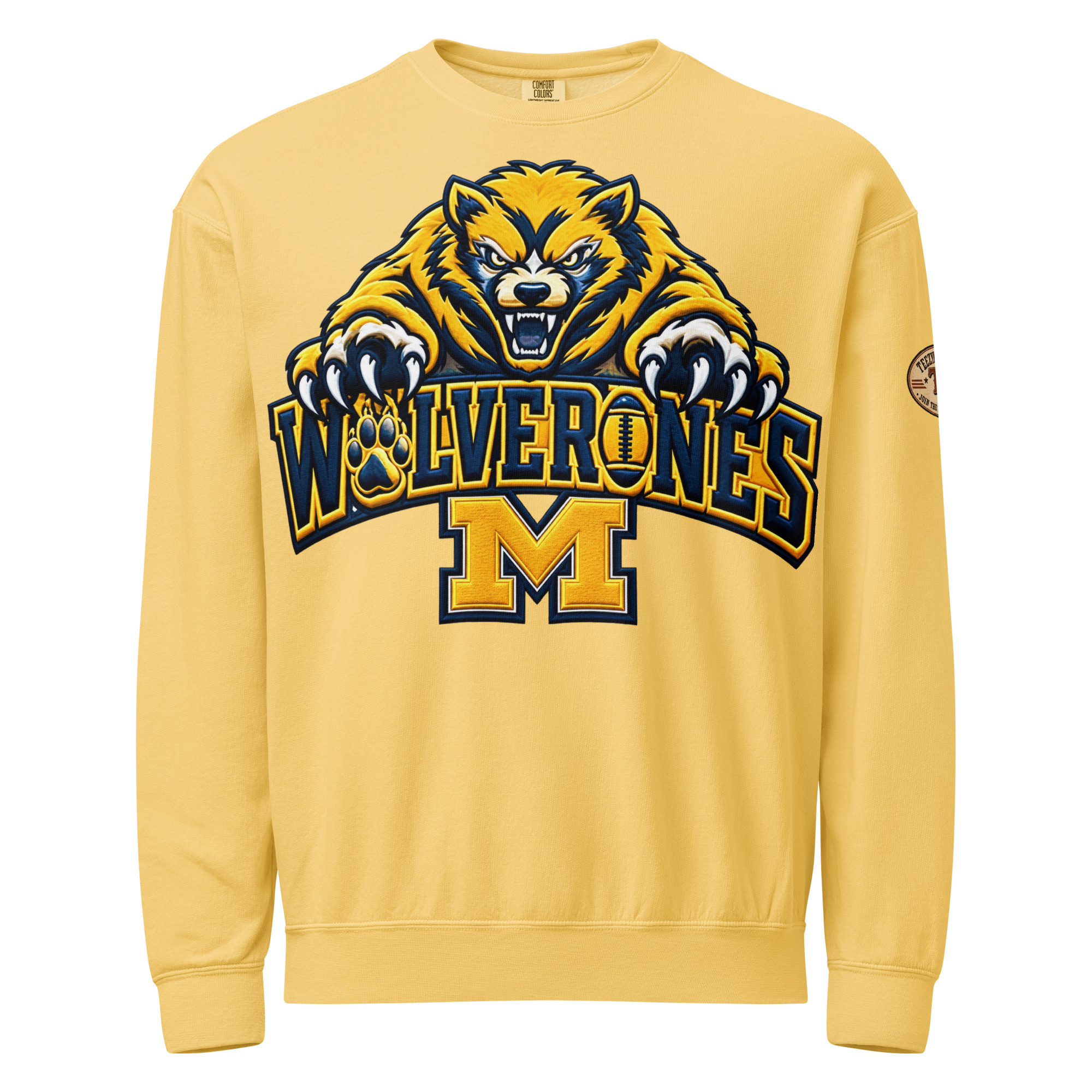 unisex garment dyed lightweight fleece crewneck sweatshirt i comfort colors 1466 butter front 6ad3972342878.jpg Michigan Wolverines sweatshirt – vintage garment-dyed fleece crewneck, Butter front view.