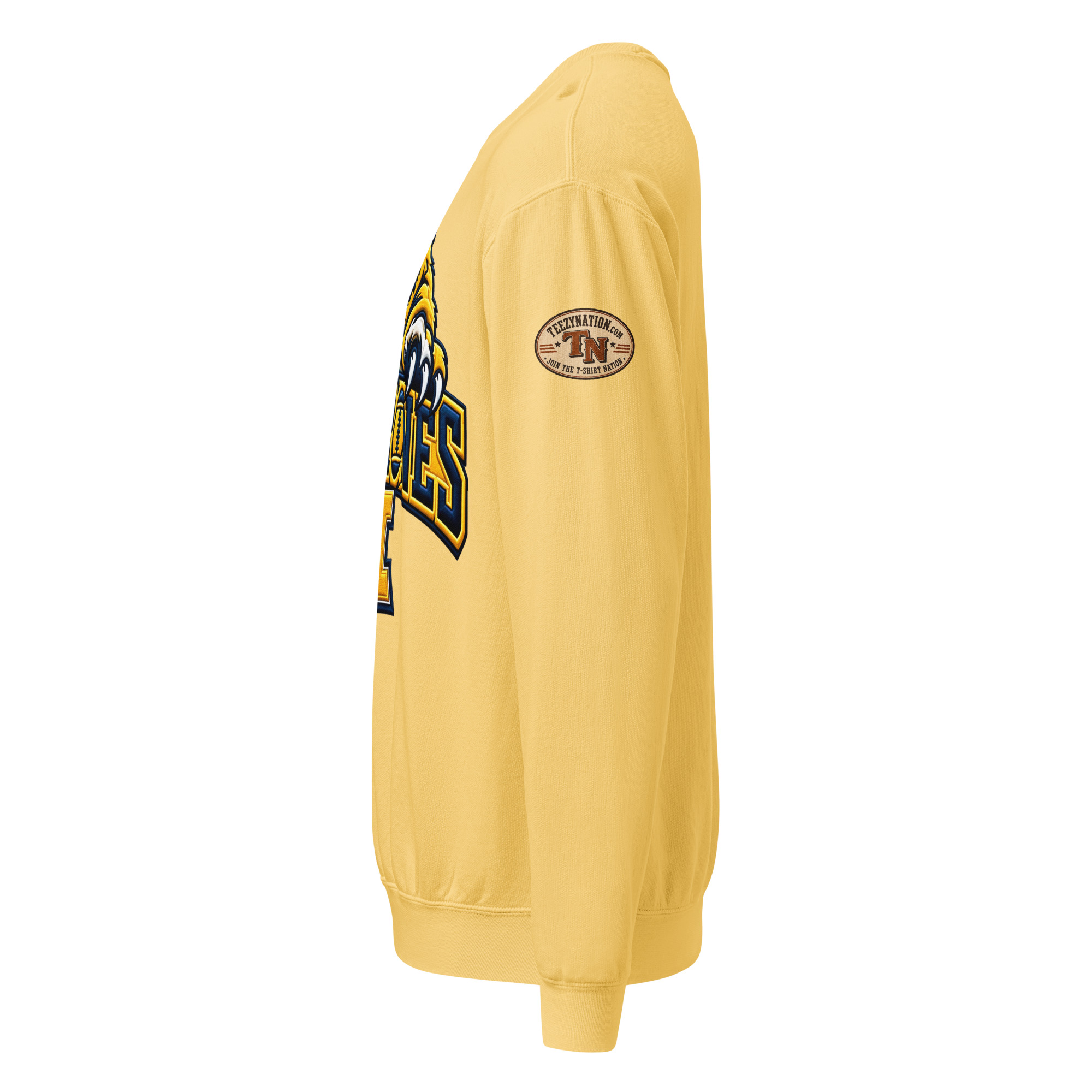 unisex garment dyed lightweight fleece crewneck sweatshirt i comfort colors 1466 butter left 6ad397234335e.jpg Michigan Wolverines sweatshirt – vintage garment-dyed fleece crewneck, Butter left side view.