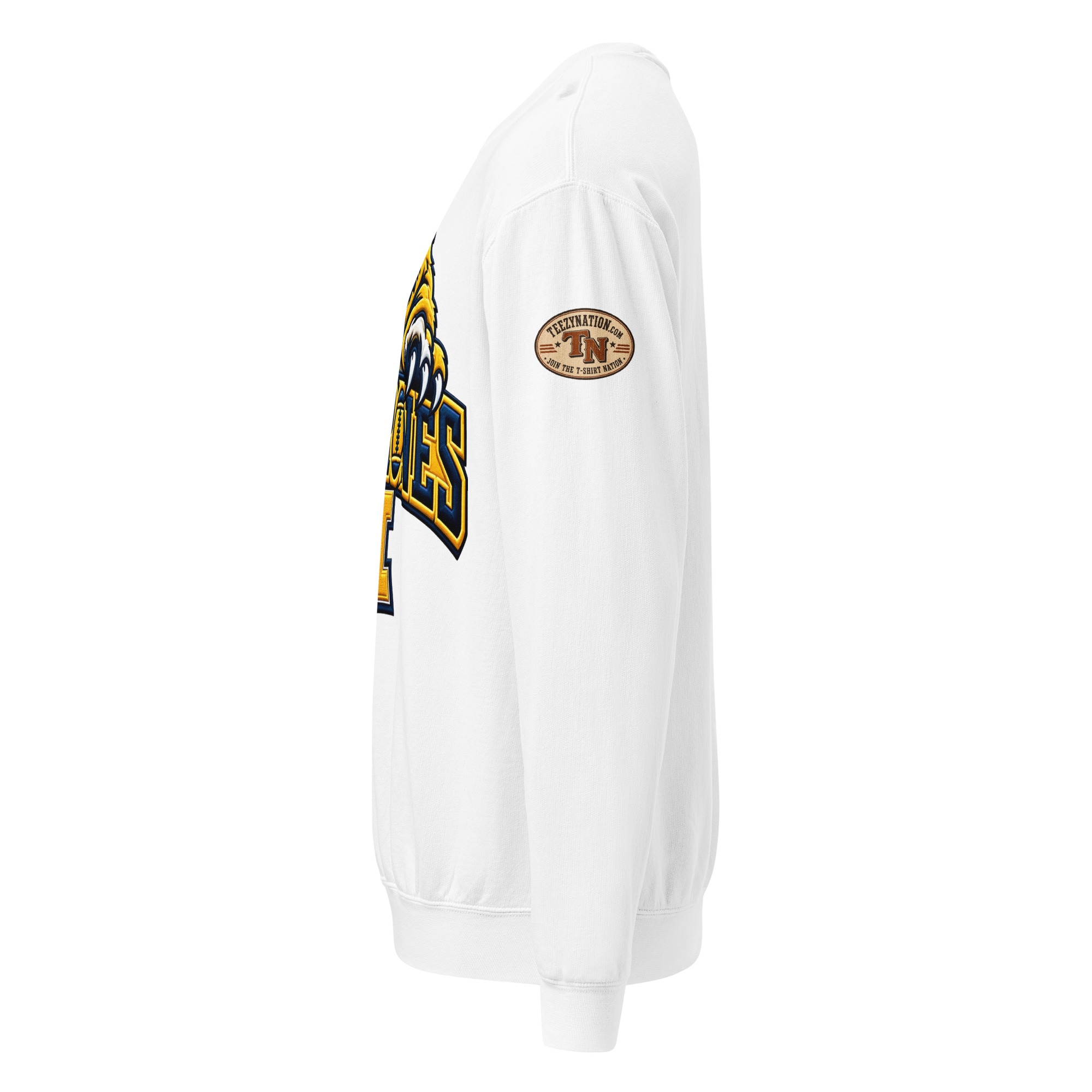 unisex garment dyed lightweight fleece crewneck sweatshirt i comfort colors 1466 white left 6ad39723433d5.jpg Michigan Wolverines sweatshirt – vintage garment-dyed fleece crewneck, White left side view.